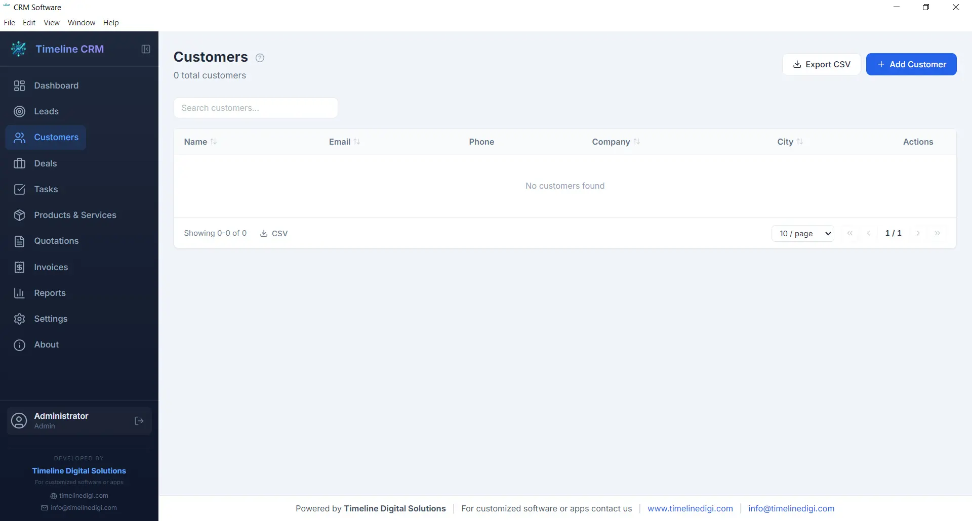 Contact management software dashboard with customer records