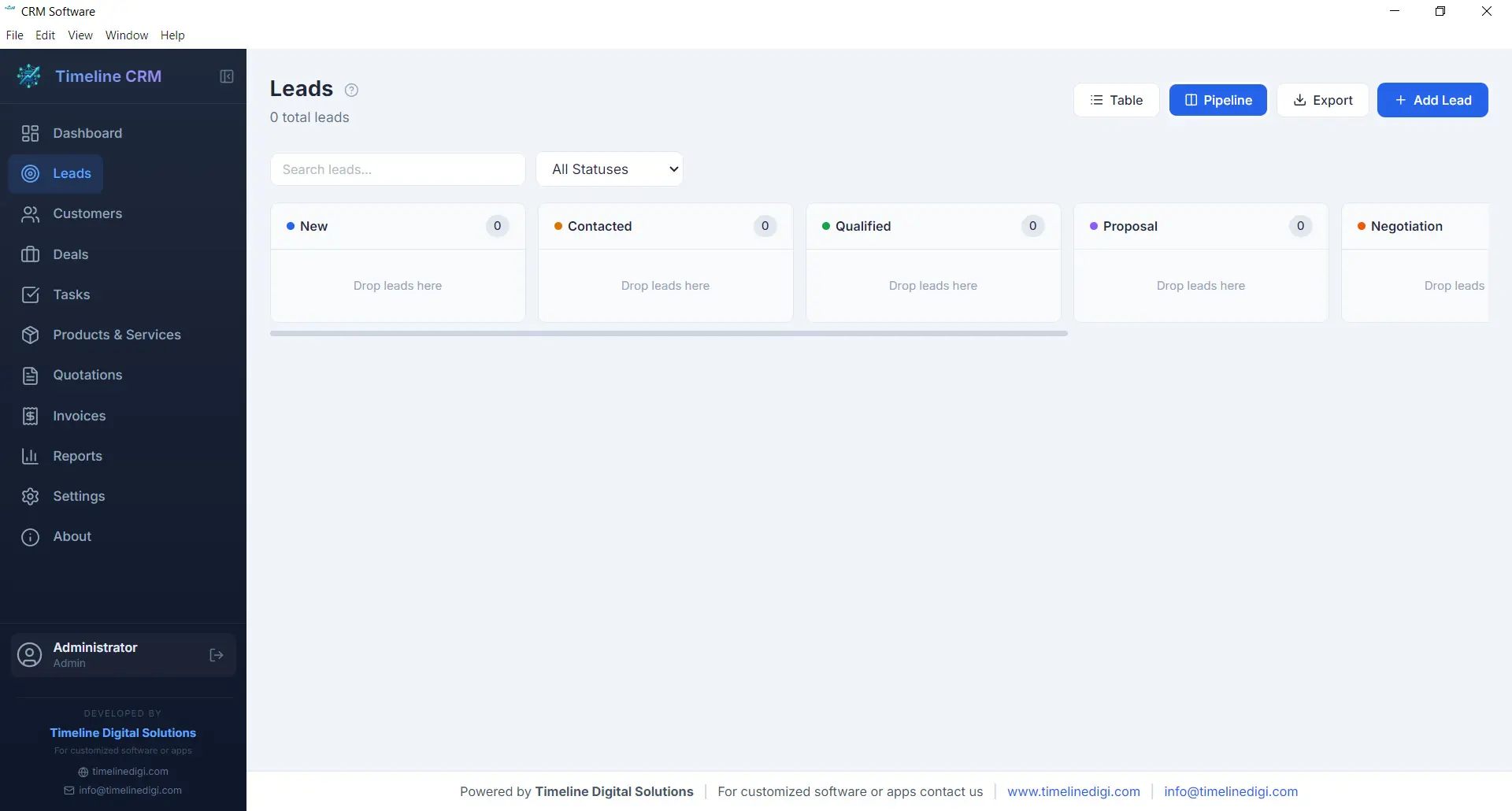 Timeline CRM screenshot for pipeline crm page